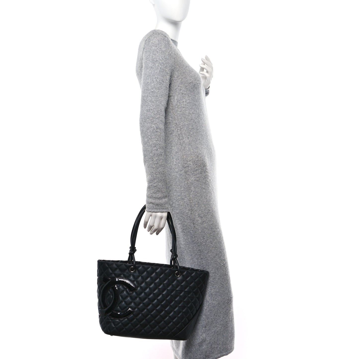 Calfskin Quilted Large Cambon Tote Black