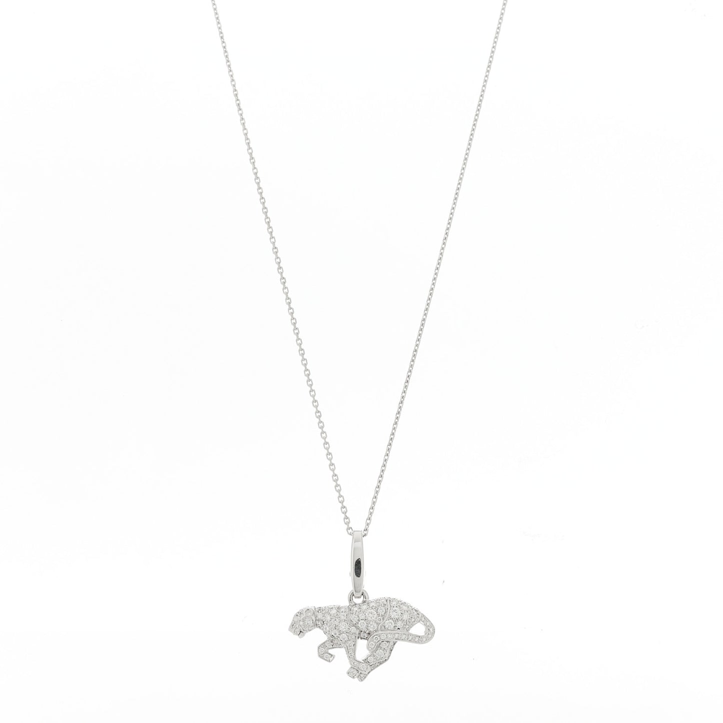 18K White Gold Diamond Panthere De Cartier Pendant Necklace