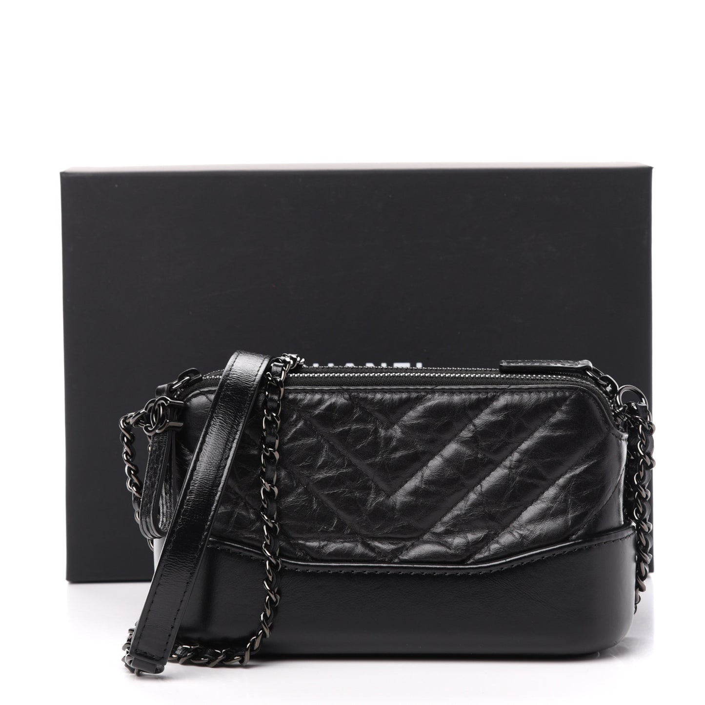 Aged Calfskin Chevron Quilted Small Gabrielle Clutch With Chain So Black