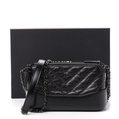 Chanel Aged Calfskin Chevron Quilted Small Gabrielle Clutch With Chain So Black 12 of 12