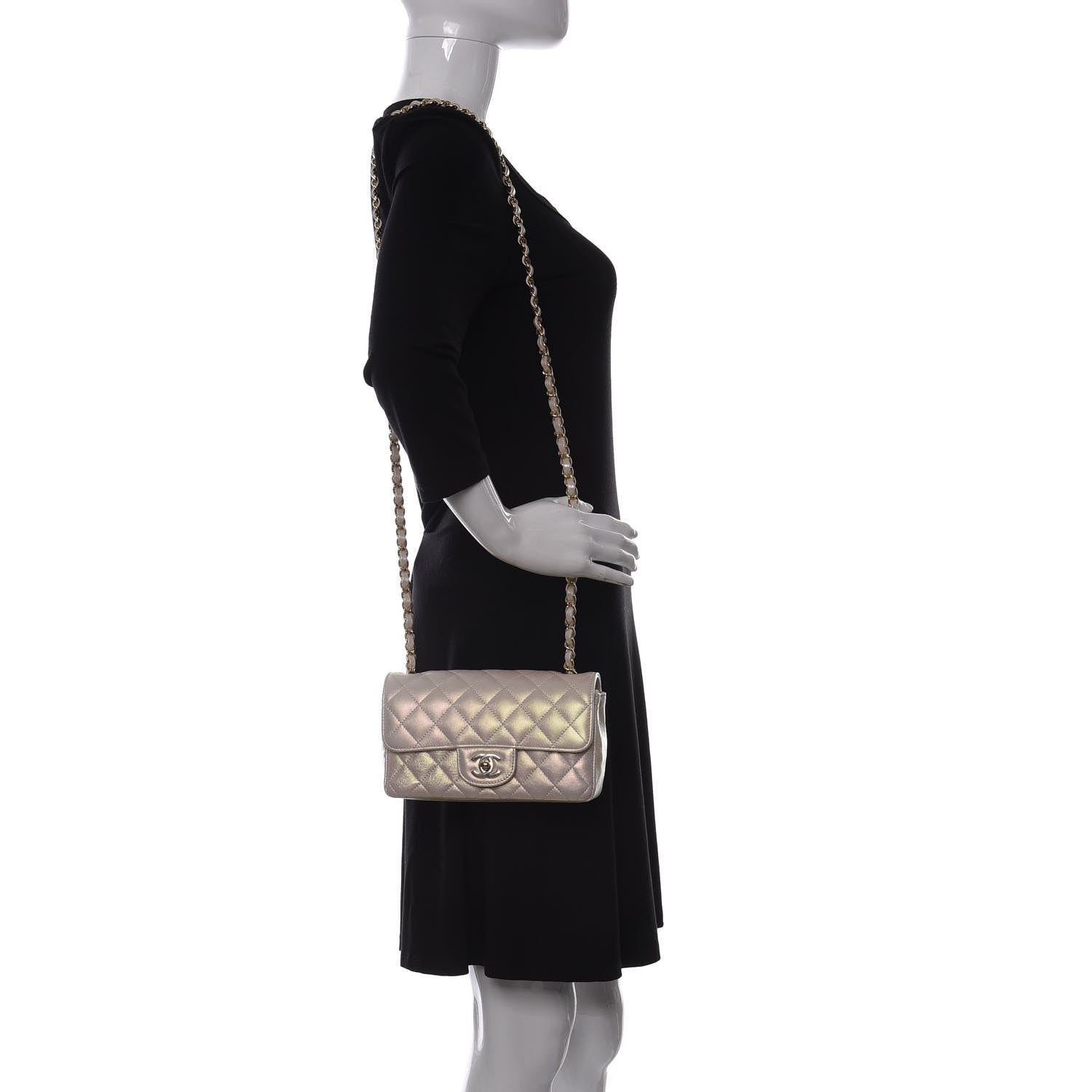 Chanel Iridescent Lambskin Quilted Mini Rectangular Flap Ivory 2 of 11