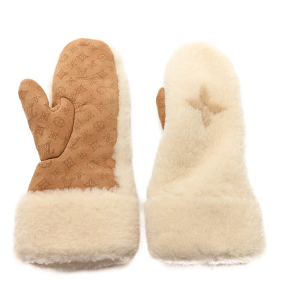 Louis Vuitton Shearling Monogram Mittens Beige 1 of 3
