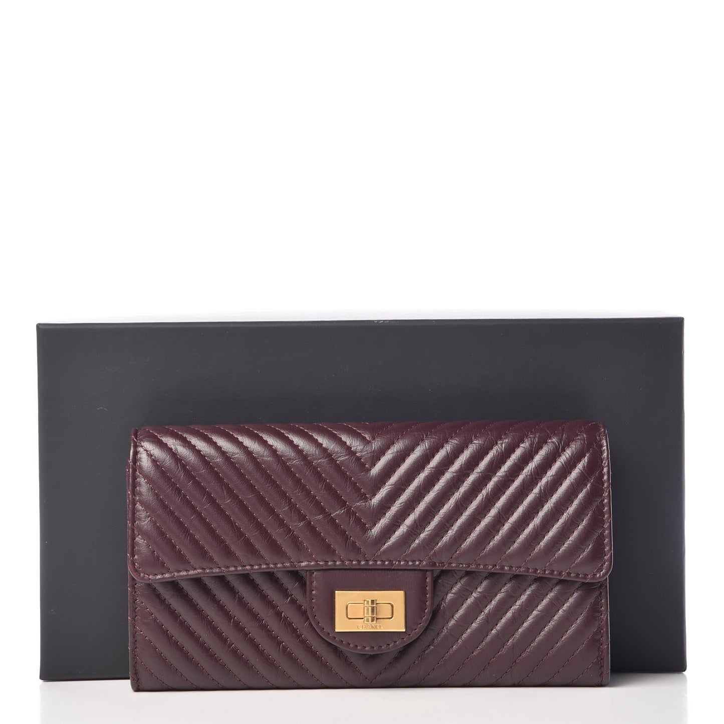 Aged Calfskin Chevron Quilted 2.55 Reissue Flap Wallet Burgundy