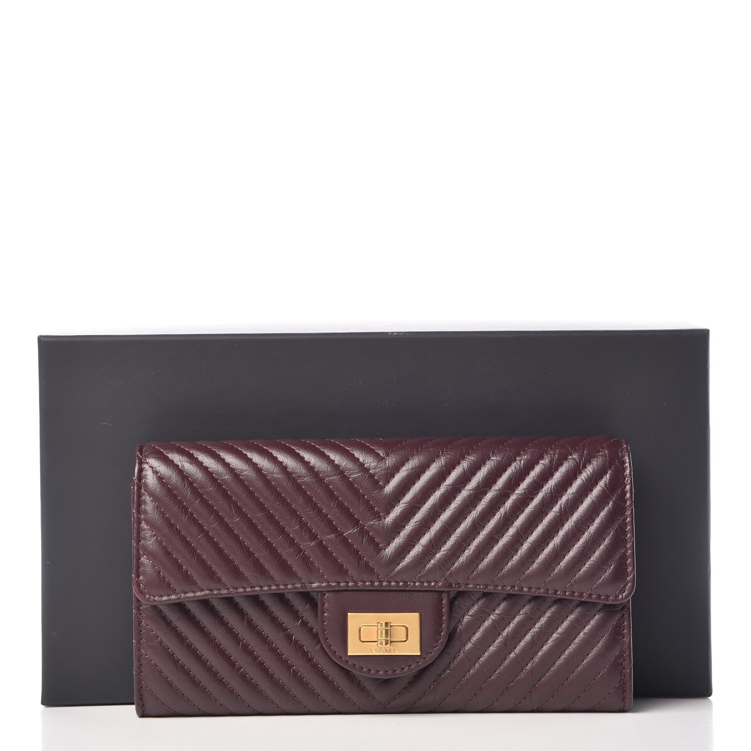Chanel Aged Calfskin Chevron Quilted 2.55 Reissue Flap Wallet Burgundy 9 of 9