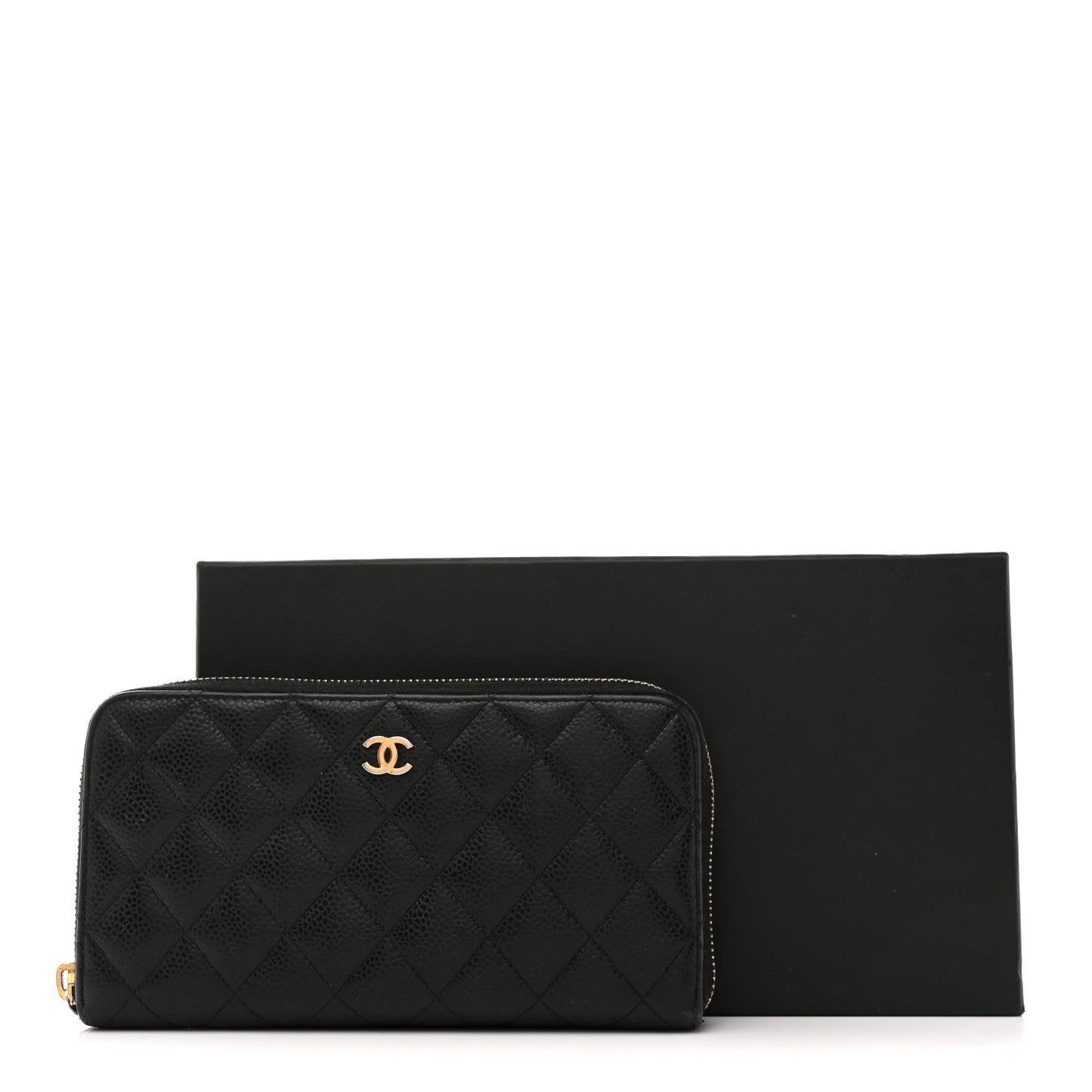 Caviar Quilted Large Gusset Zip Around Wallet Black