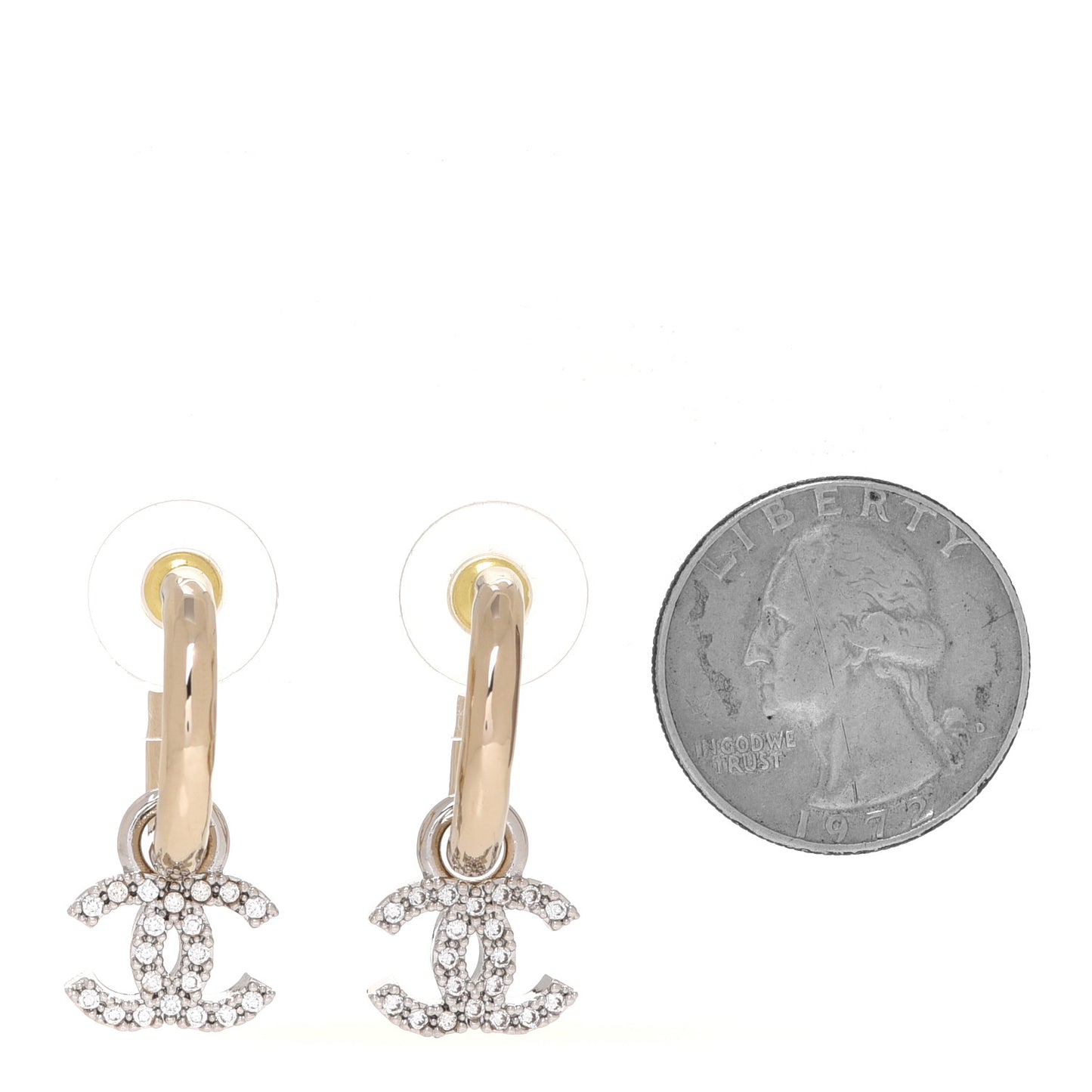Metal Crystal CC Hoop Drop Earrings Gold