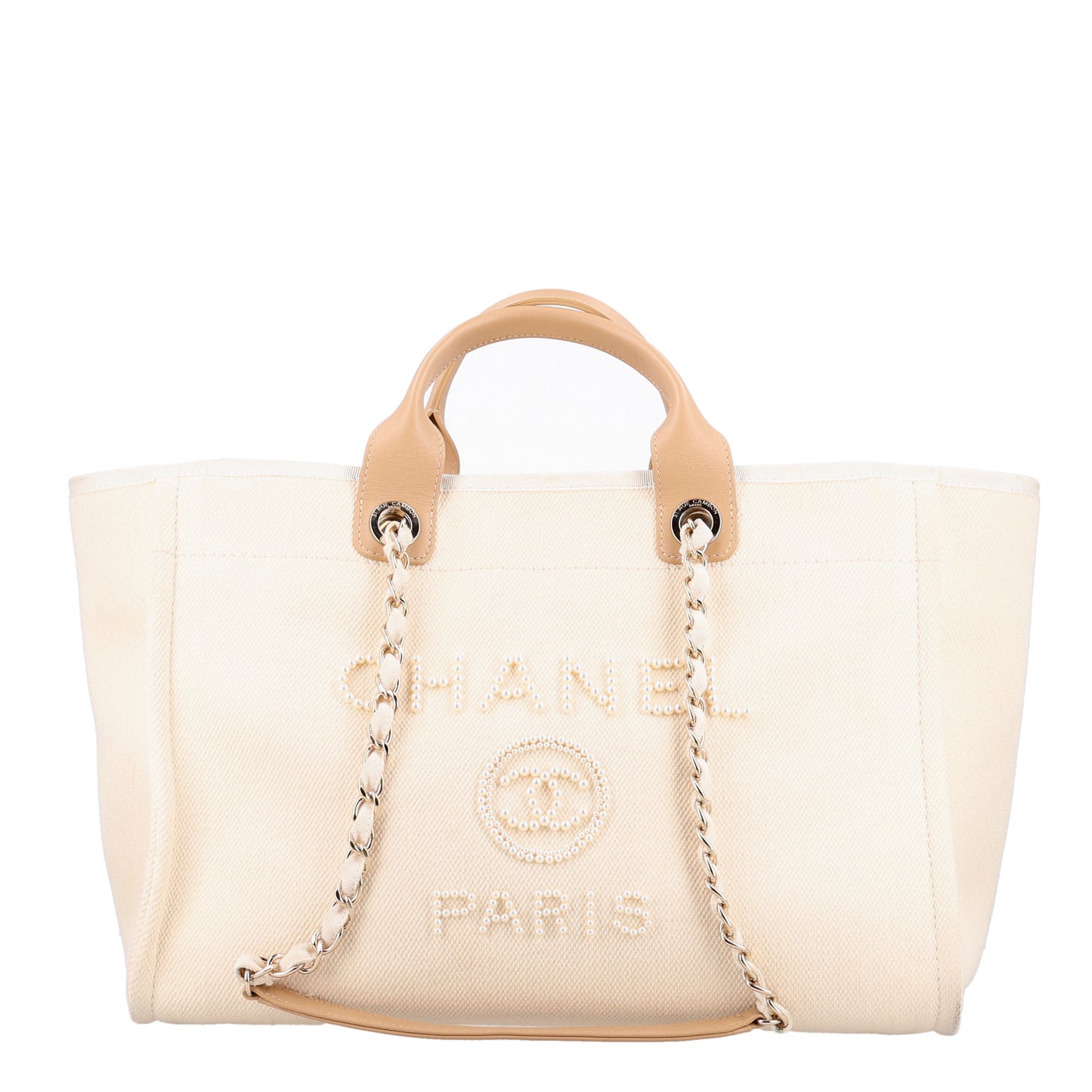 Canvas Pearl Medium Deauville Tote Ecru Beige