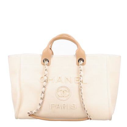 Chanel Canvas Pearl Medium Deauville Tote Ecru Beige 1 of 10