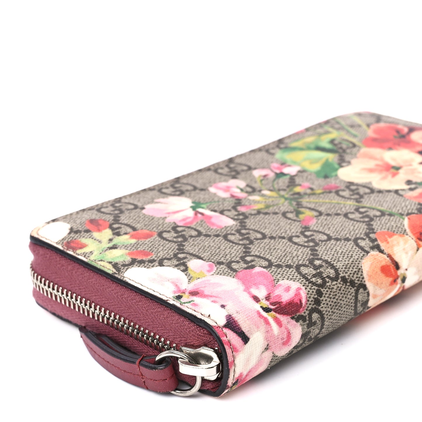 GG Supreme Monogram Blooms Zip Around Wallet Beige Multicolor Dry Rose