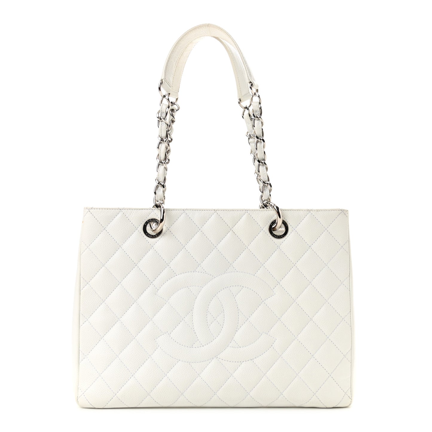 Caviar Quilted Grand Shopping Tote GST White