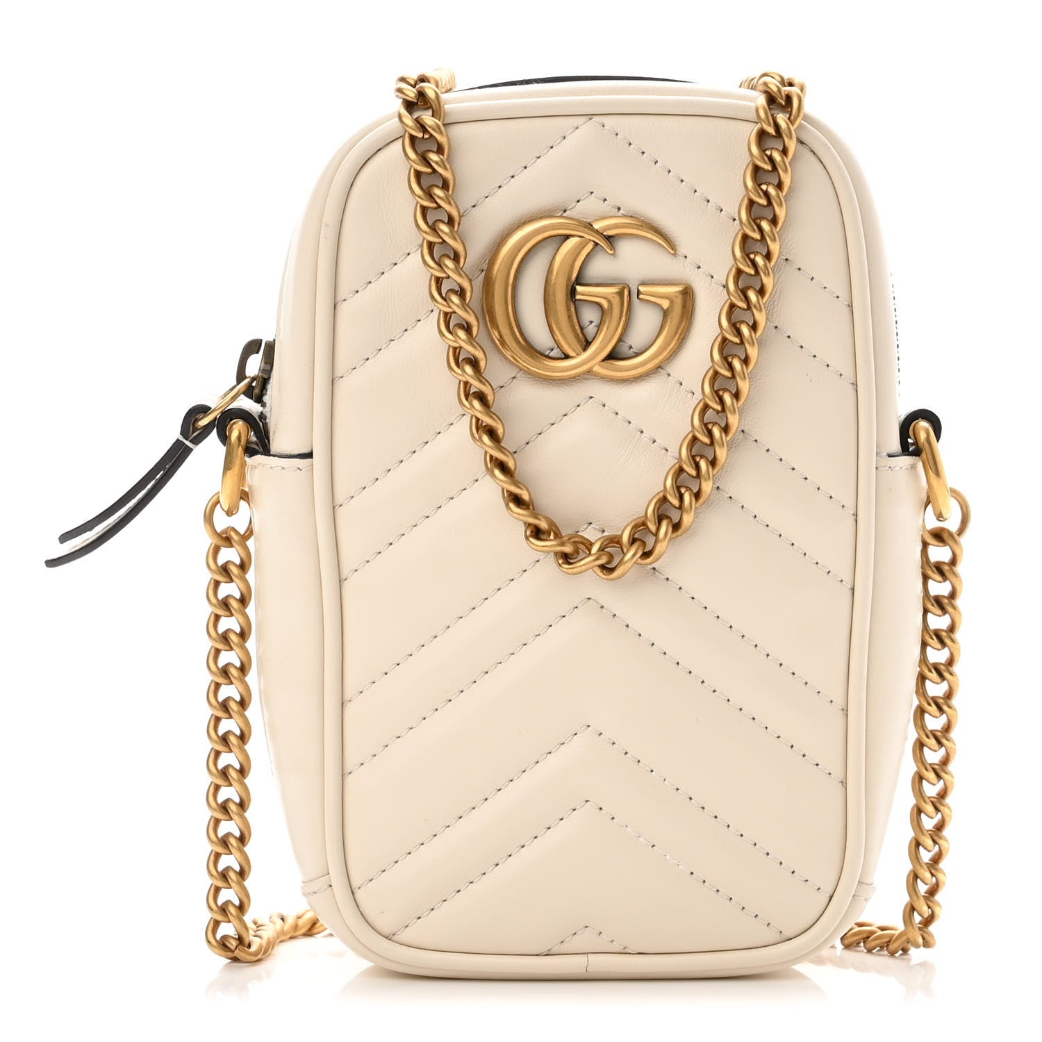 Gucci Calfskin Matelasse Mini GG Marmont Crossbody Bag White 1 of 10