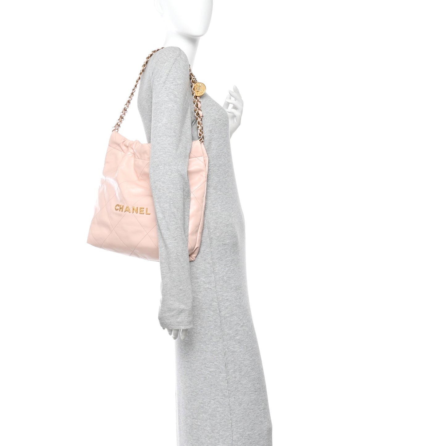 Shiny Calfskin Quilted Small Chanel 22 Light Pink