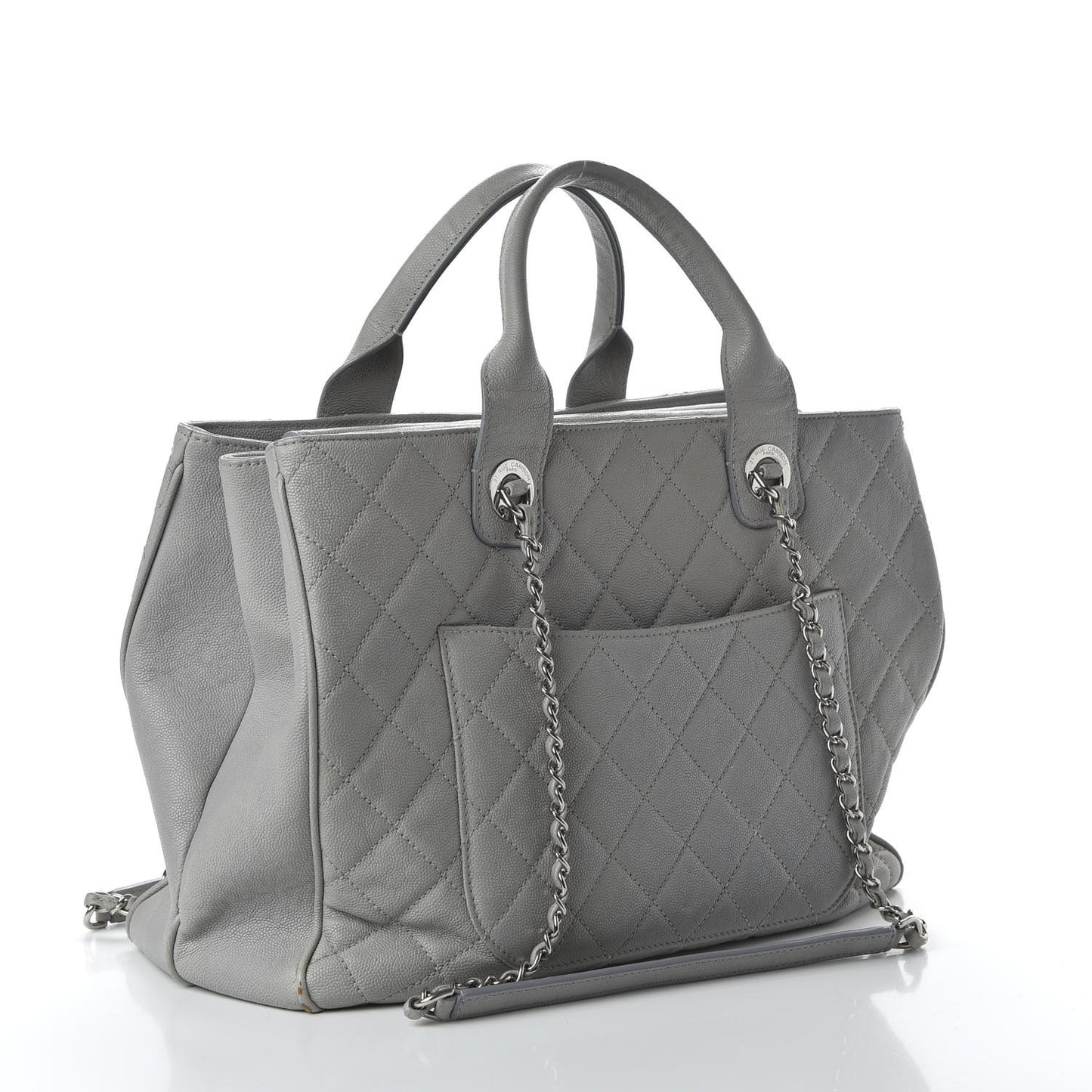 Caviar Quilted Large Urban Companion Top Handle Shopping Tote Grey