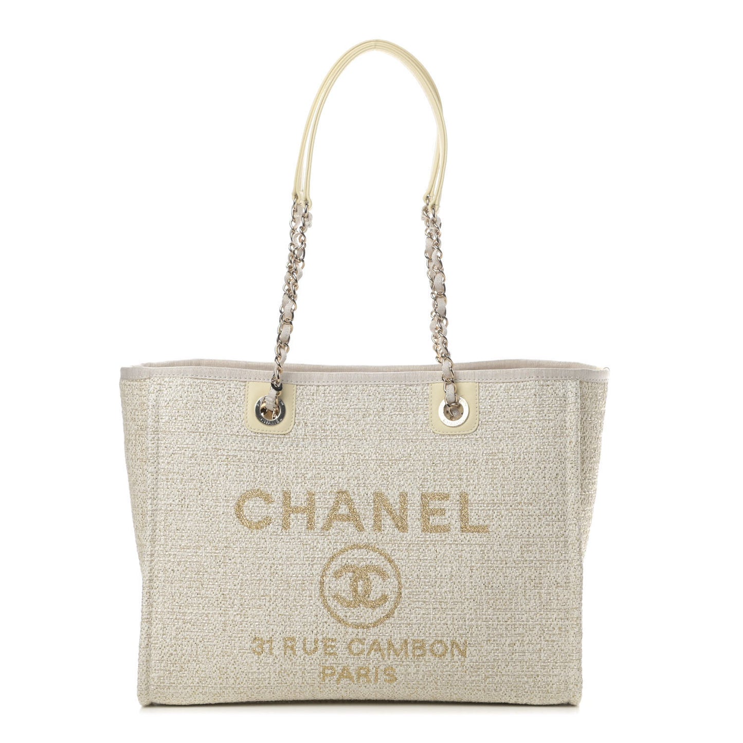 Lurex Boucle Small Deauville Tote Ivory