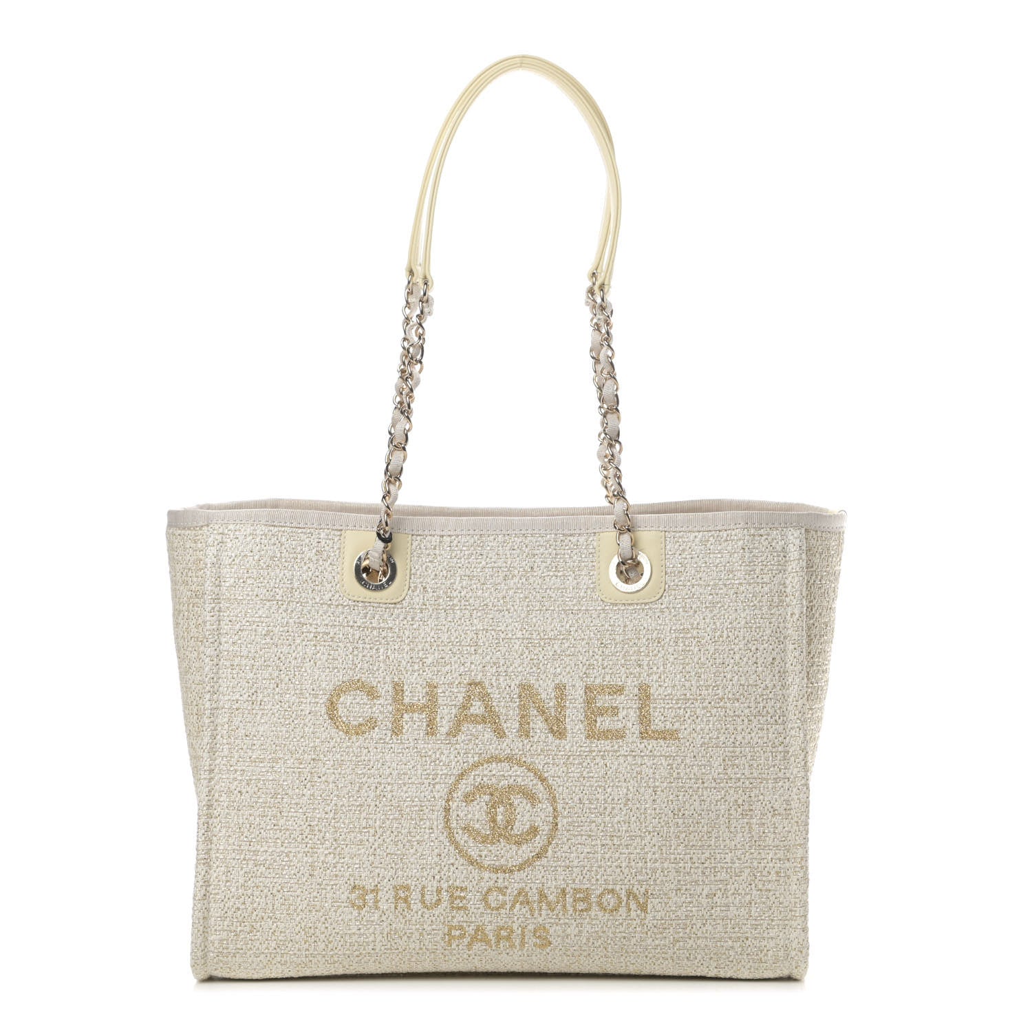 Chanel Lurex Boucle Small Deauville Tote Ivory 1 of 4