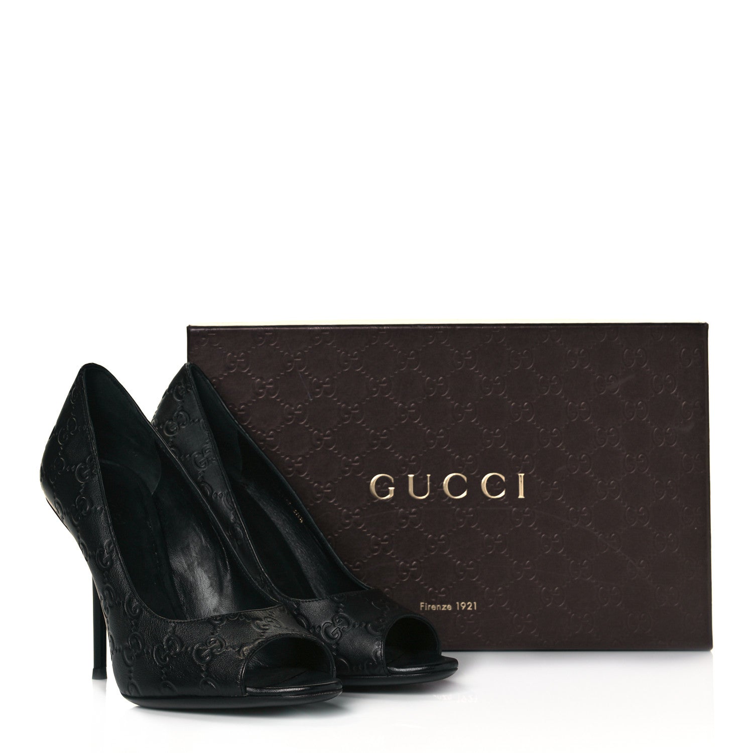 Gucci Guccissima GG Peep Toe Heels 38.5 Black 8 of 8