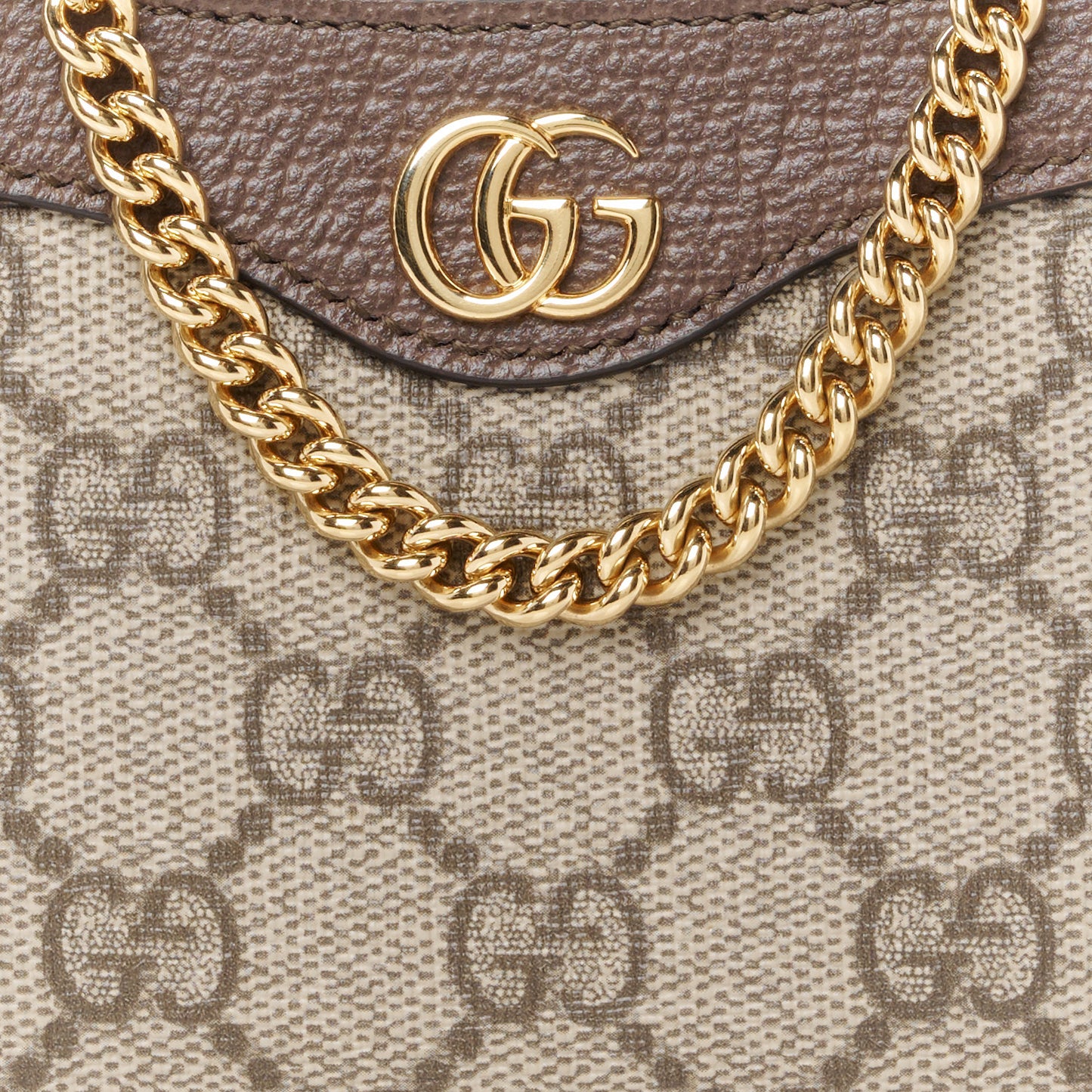 GG Supreme Monogram Textured Dollar Calfskin Mini Ophidia Chain Bag Beige Ebony