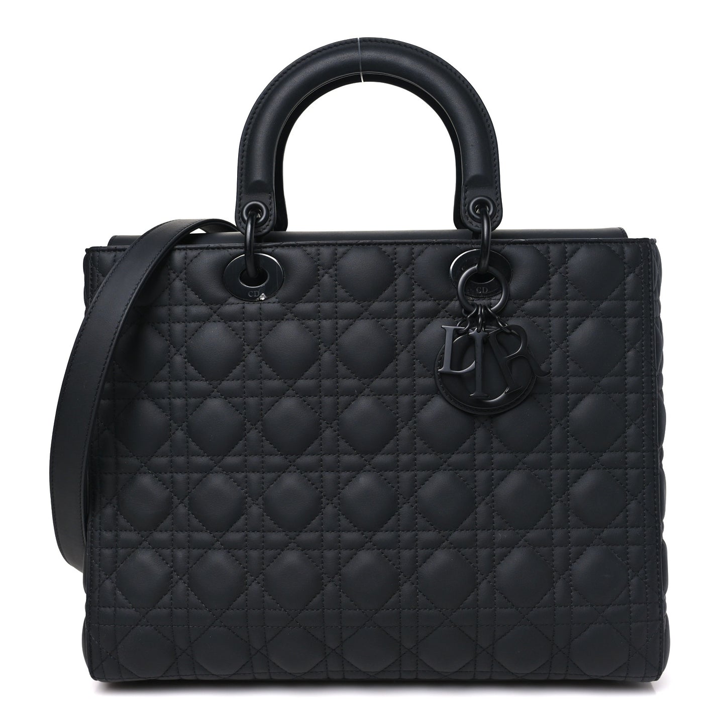 Ultra Matte Calfskin Cannage Large Lady Dior Black