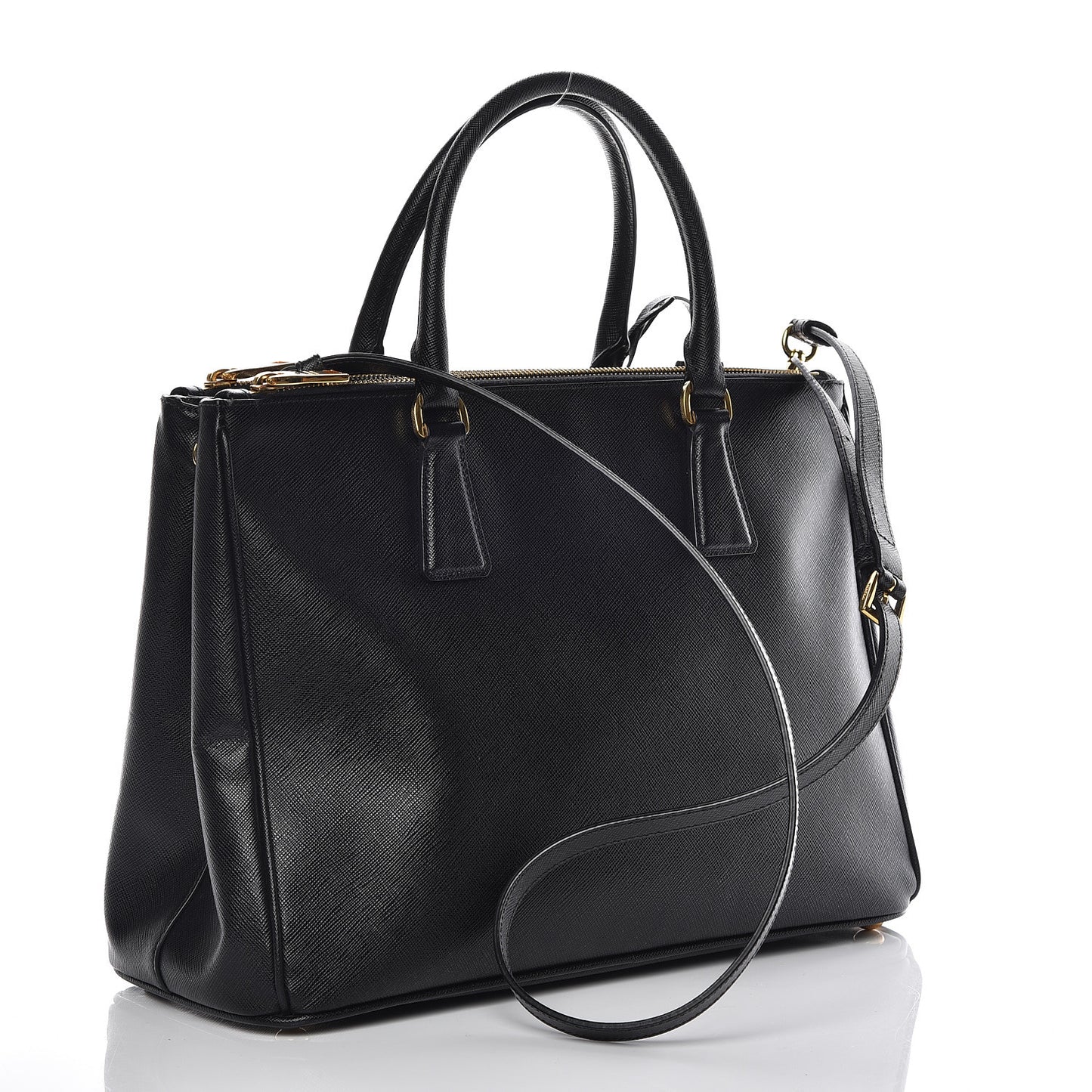 Saffiano Medium Galleria Double Zip Tote Black