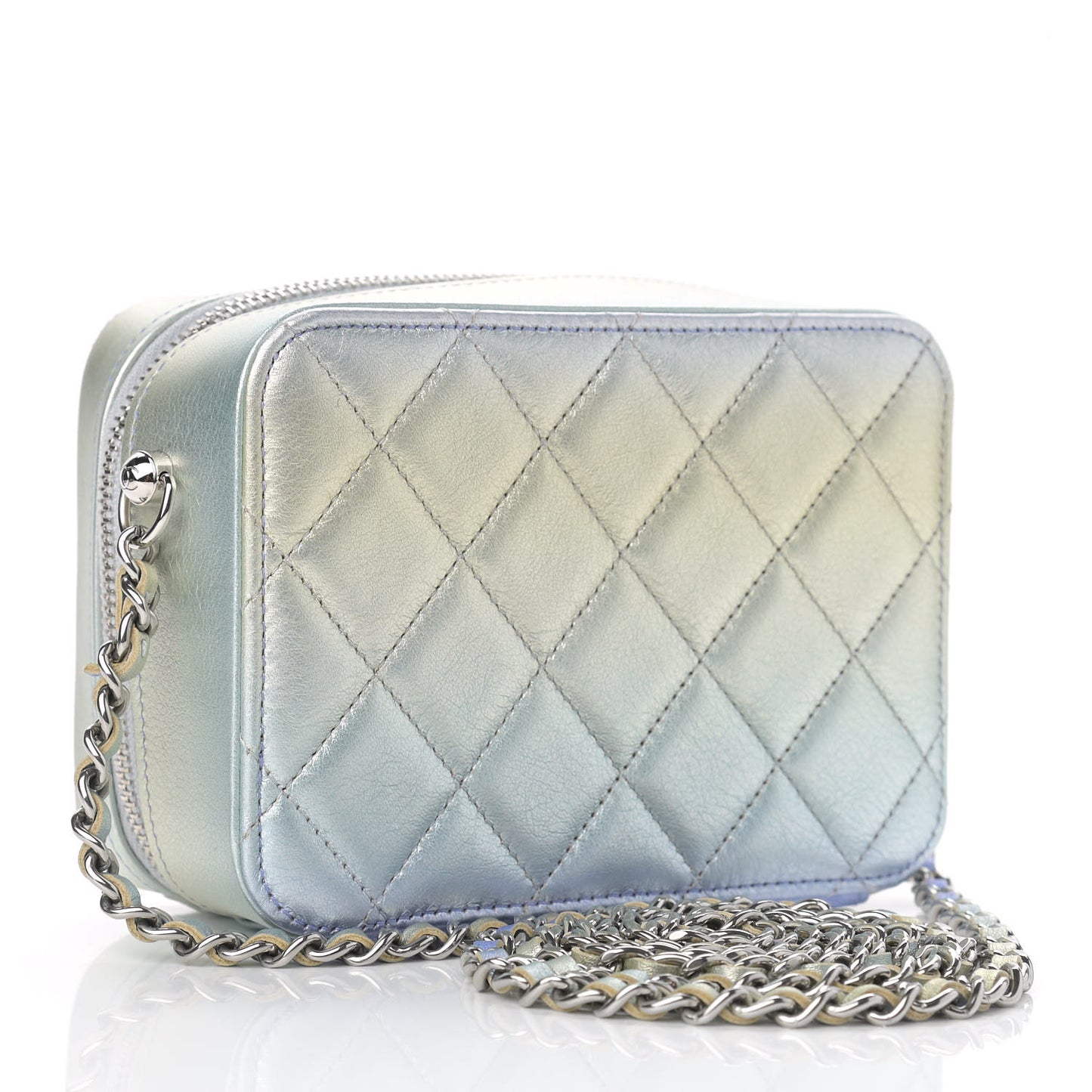 Metallic Gradient Calfskin Quilted Camera Case Blue Yellow Purple