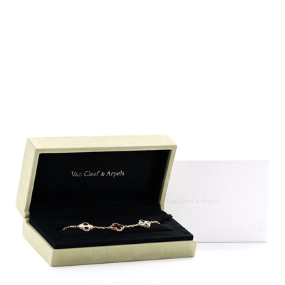Van Cleef & Arpels 18K Rose Gold Carnelian 5 Motifs Guilloche Vintage Alhambra Bracelet 6 of 6