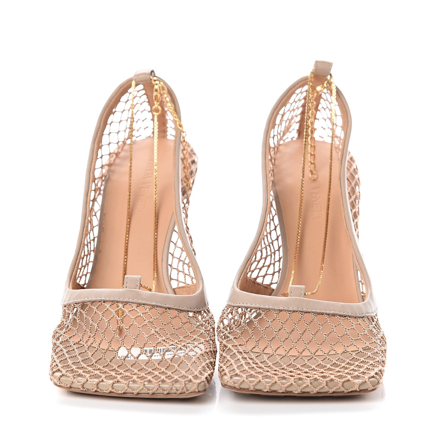 Mesh Calfskin Chain Stretch Pumps 36 Beige