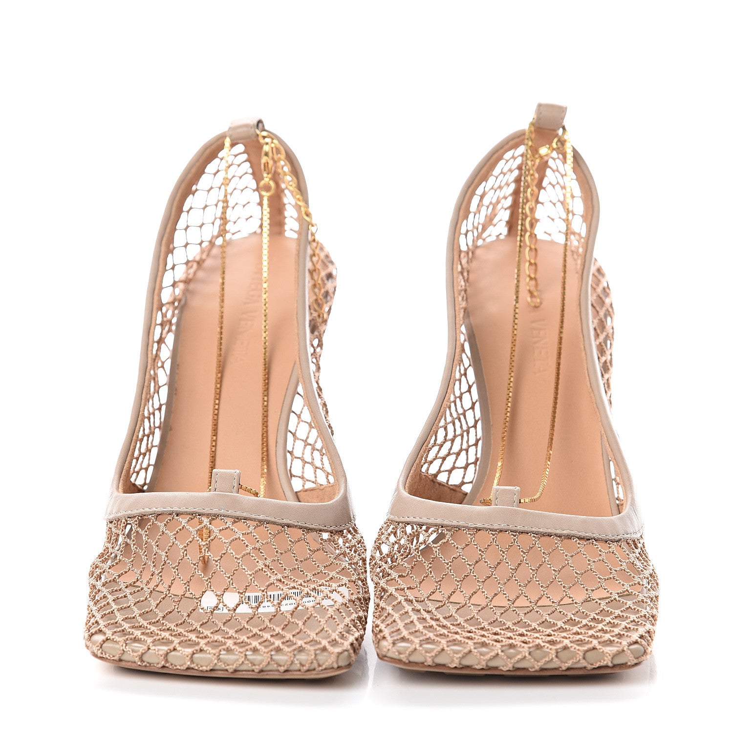 Bottega Veneta Mesh Calfskin Chain Stretch Pumps 36 Beige 2 of 7