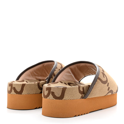 Gucci Monogram Jumbo GG Nappa Samoa Platform 40mm Slide Sandals 39 Camel Ebony New Acero 4 of 9