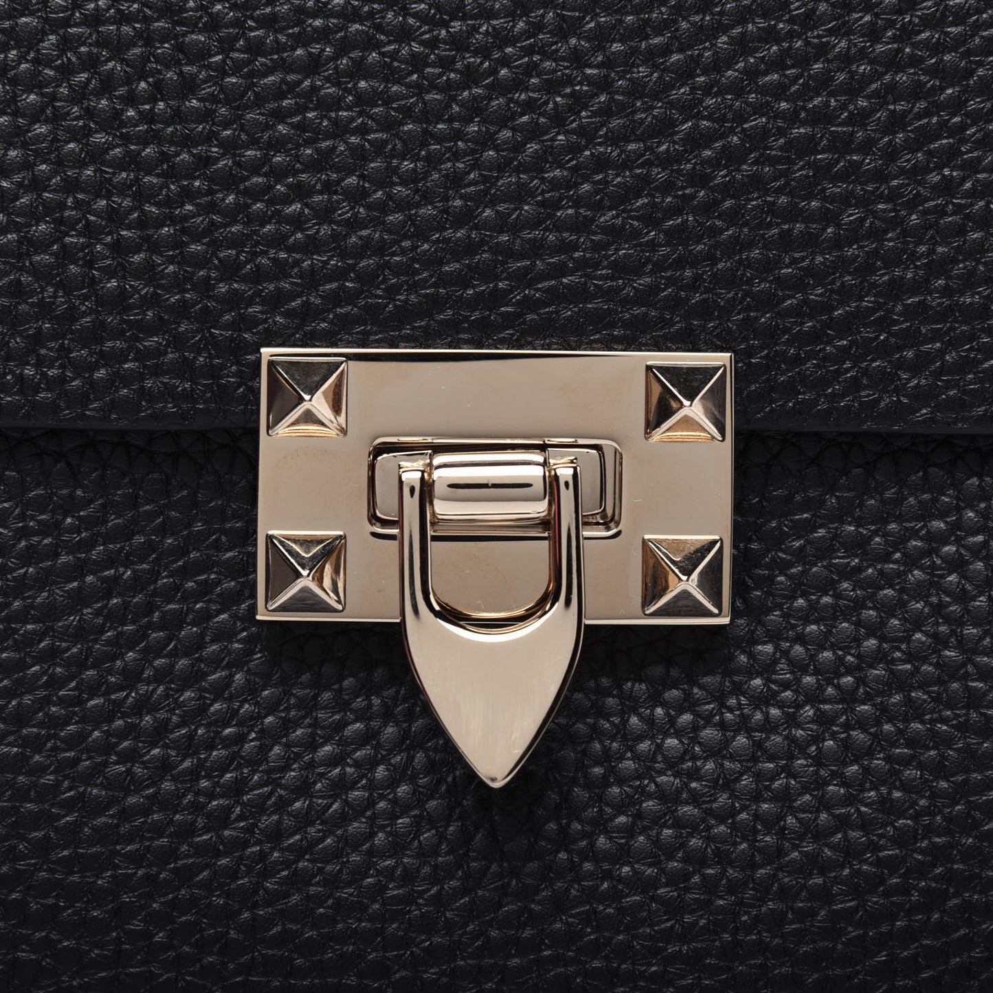 Pebbled Calfskin Rockstud Flip Lock Flap Messenger Black
