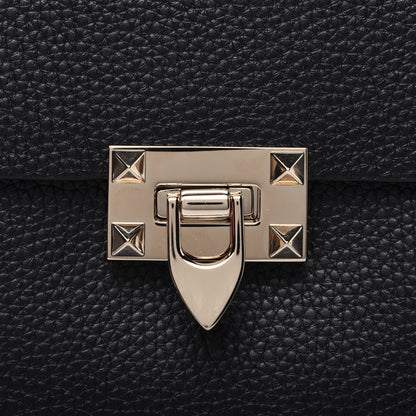 Valentino Garavani Pebbled Calfskin Rockstud Flip Lock Flap Messenger Black 16 of 17