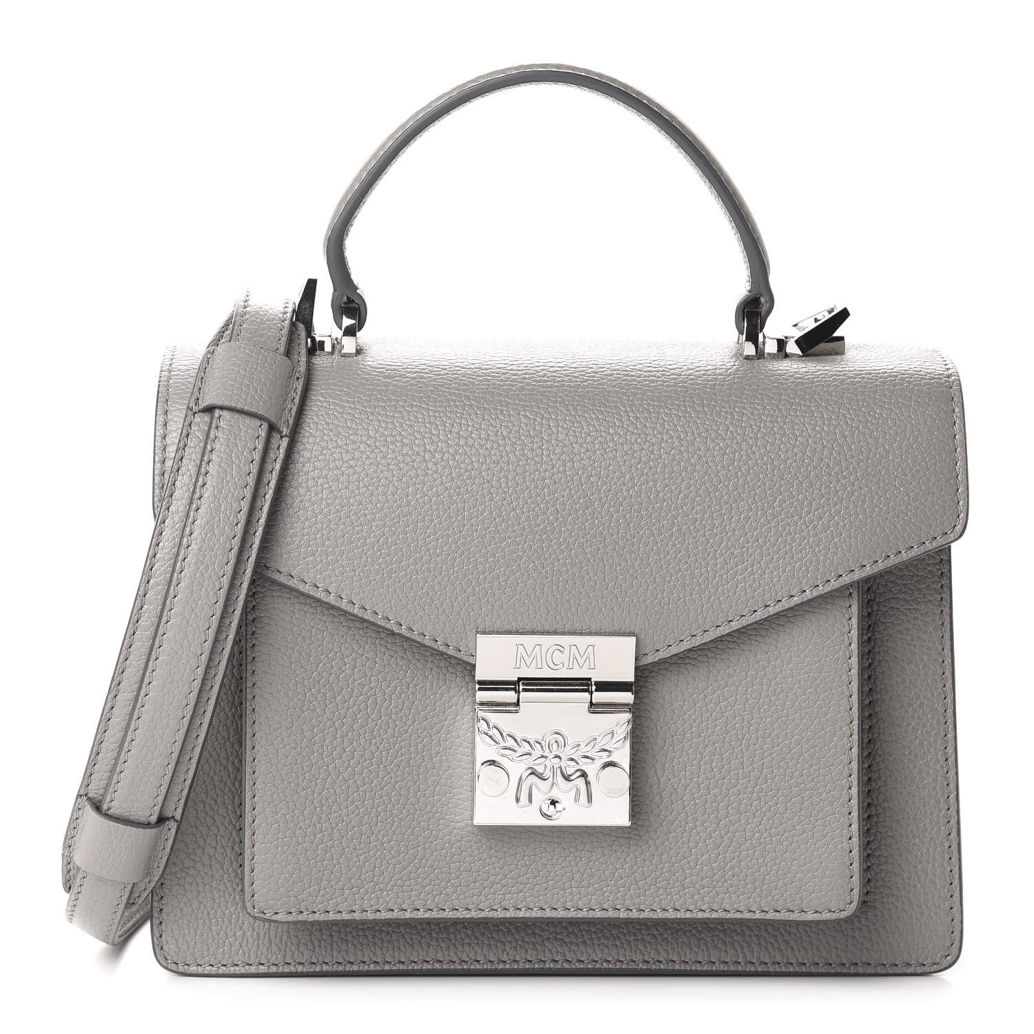 MCM Grained Calfskin Small Patricia Satchel Arch Grey 1 of 10