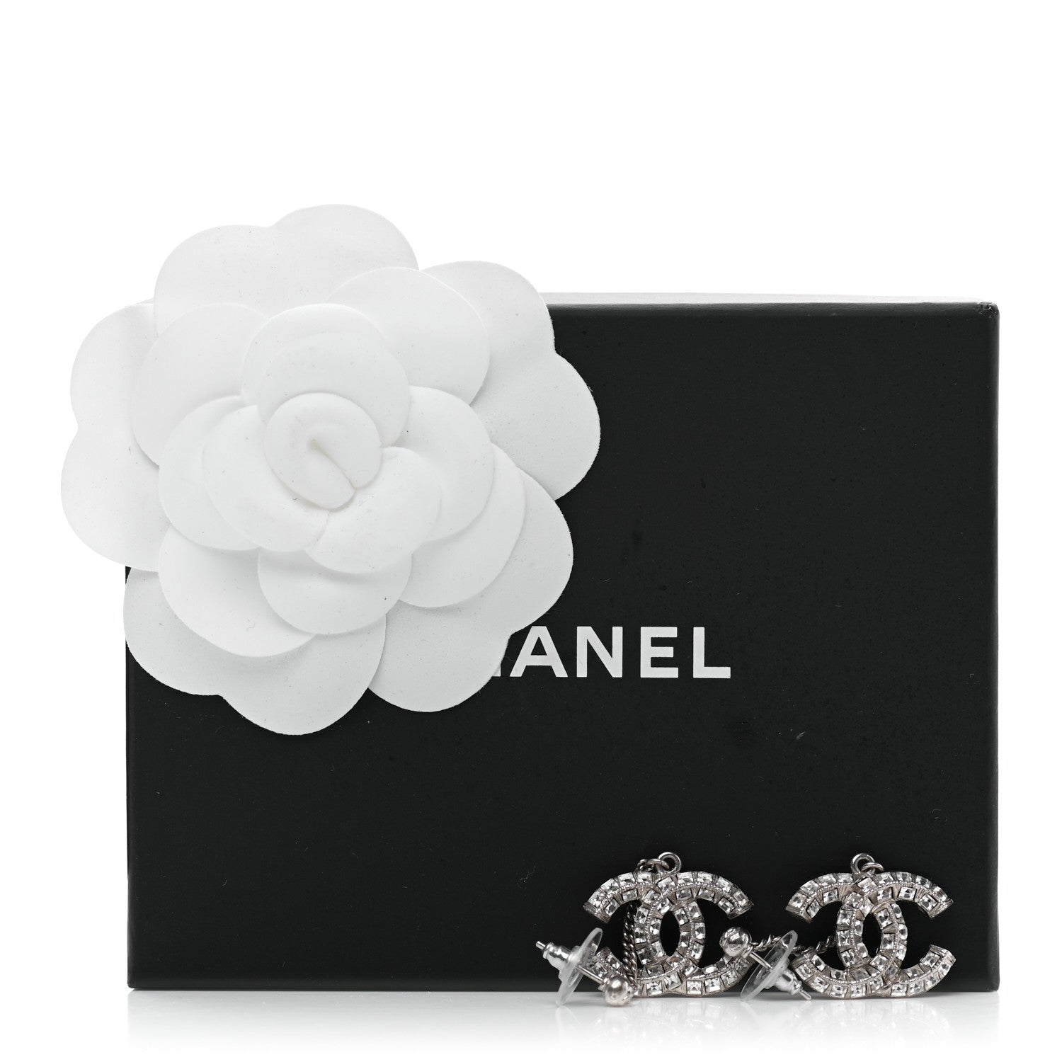 Chanel Baguette Crystal CC Drop Earrings Silver 5 of 5