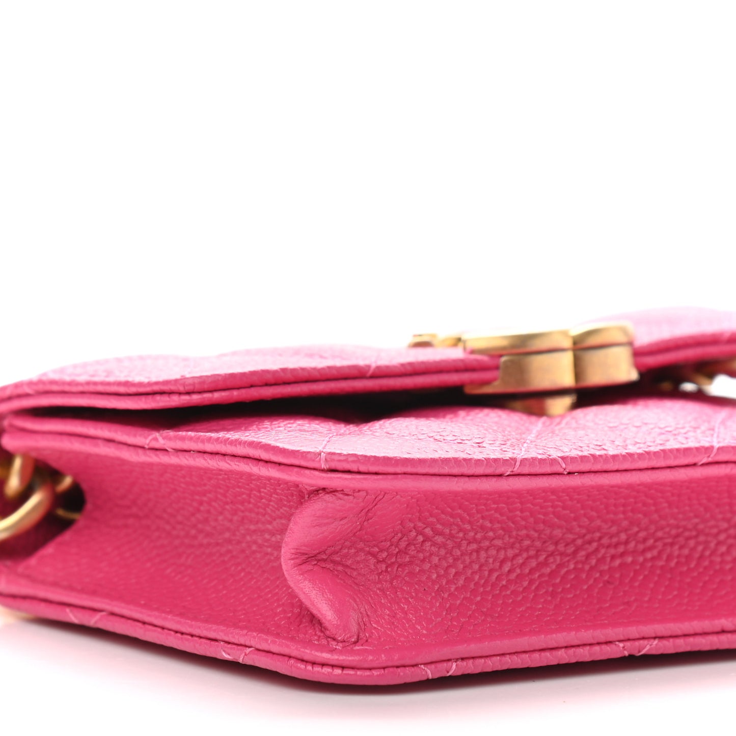 Shiny Caviar Quilted Chain Melody Card Holder On Chain Dark Pink