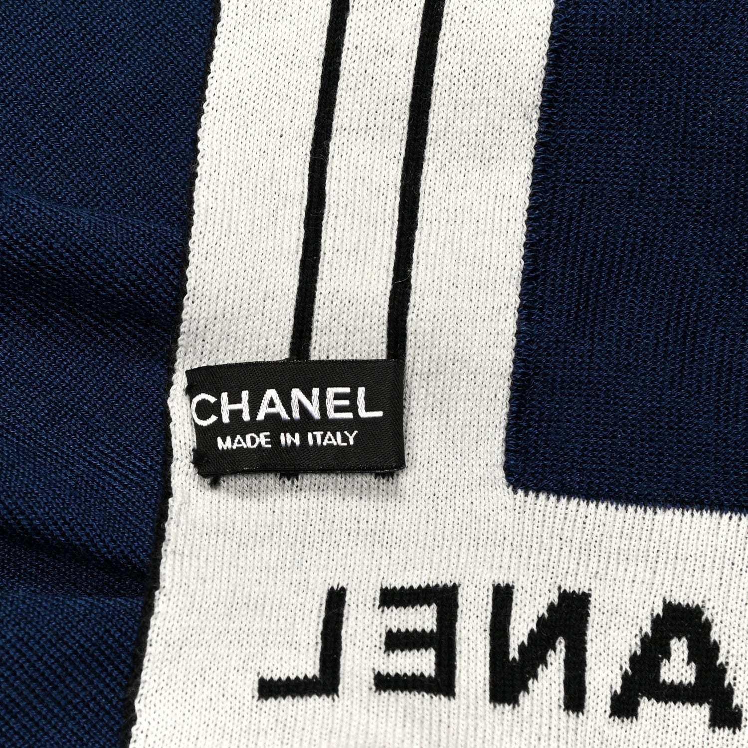 Chanel Cashmere Cotton Silk CC Scarf Navy 5 of 5