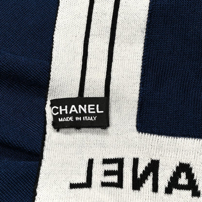 Chanel Cashmere Cotton Silk CC Scarf Navy 5 of 5
