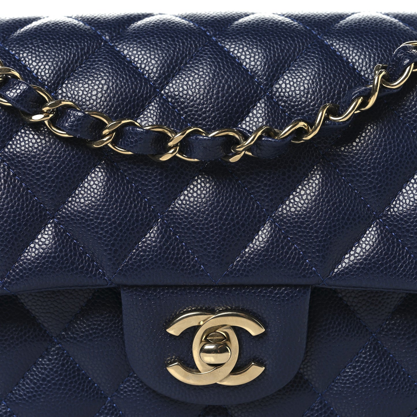 Caviar Quilted Small Double Flap Navy