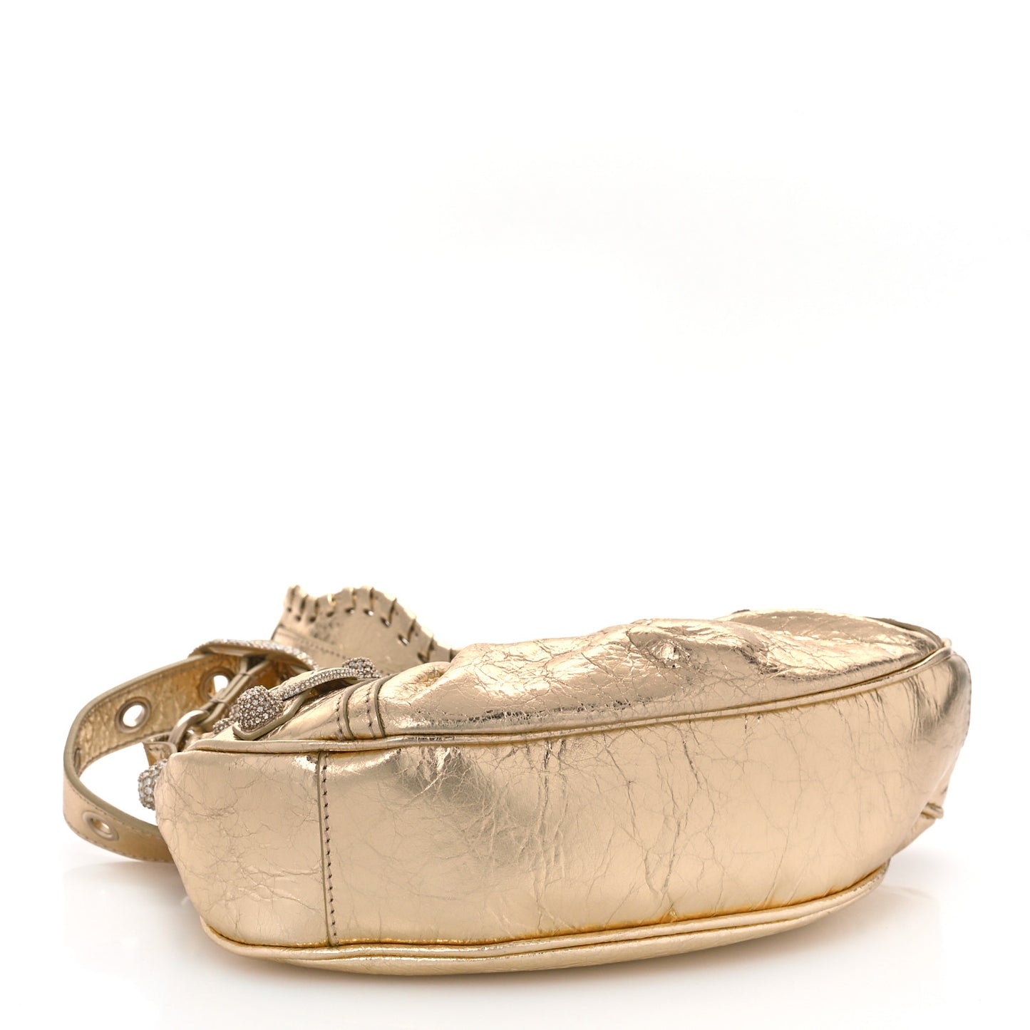 Metallic Agneau Arena Crystal Le Cagole Shoulder Bag XS Light Gold