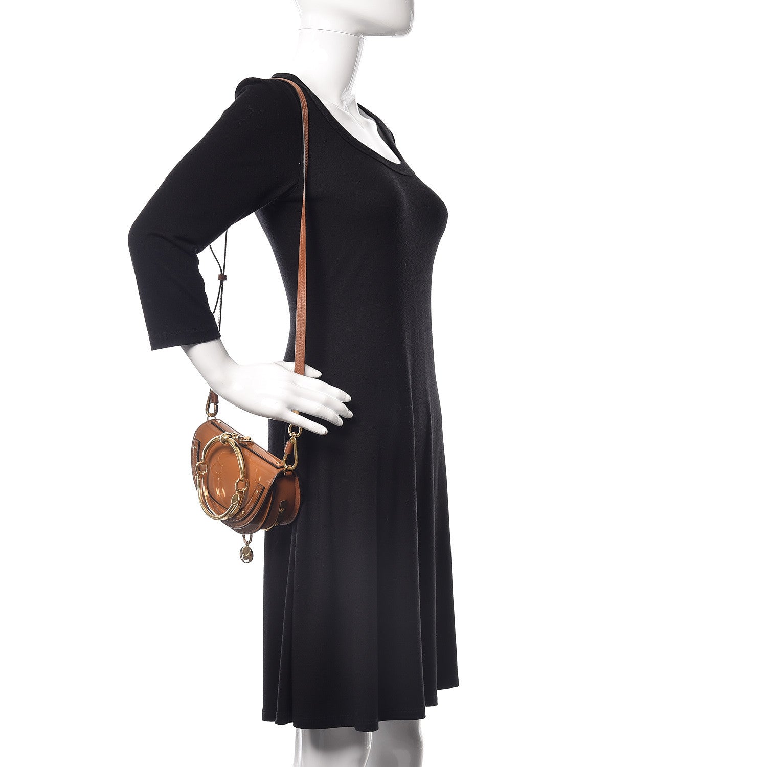 Chloe Spazzolato Sfumato Lambskin Calfskin Small Nile Bracelet Minaudiere Bag Caramel 2 of 11