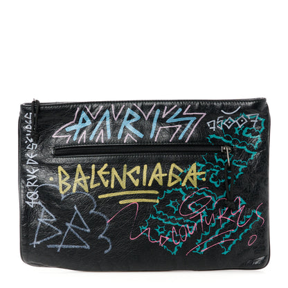 Balenciaga Agneau Arena Graffiti All Over Zip Pouch Black Multicolor 1 of 8