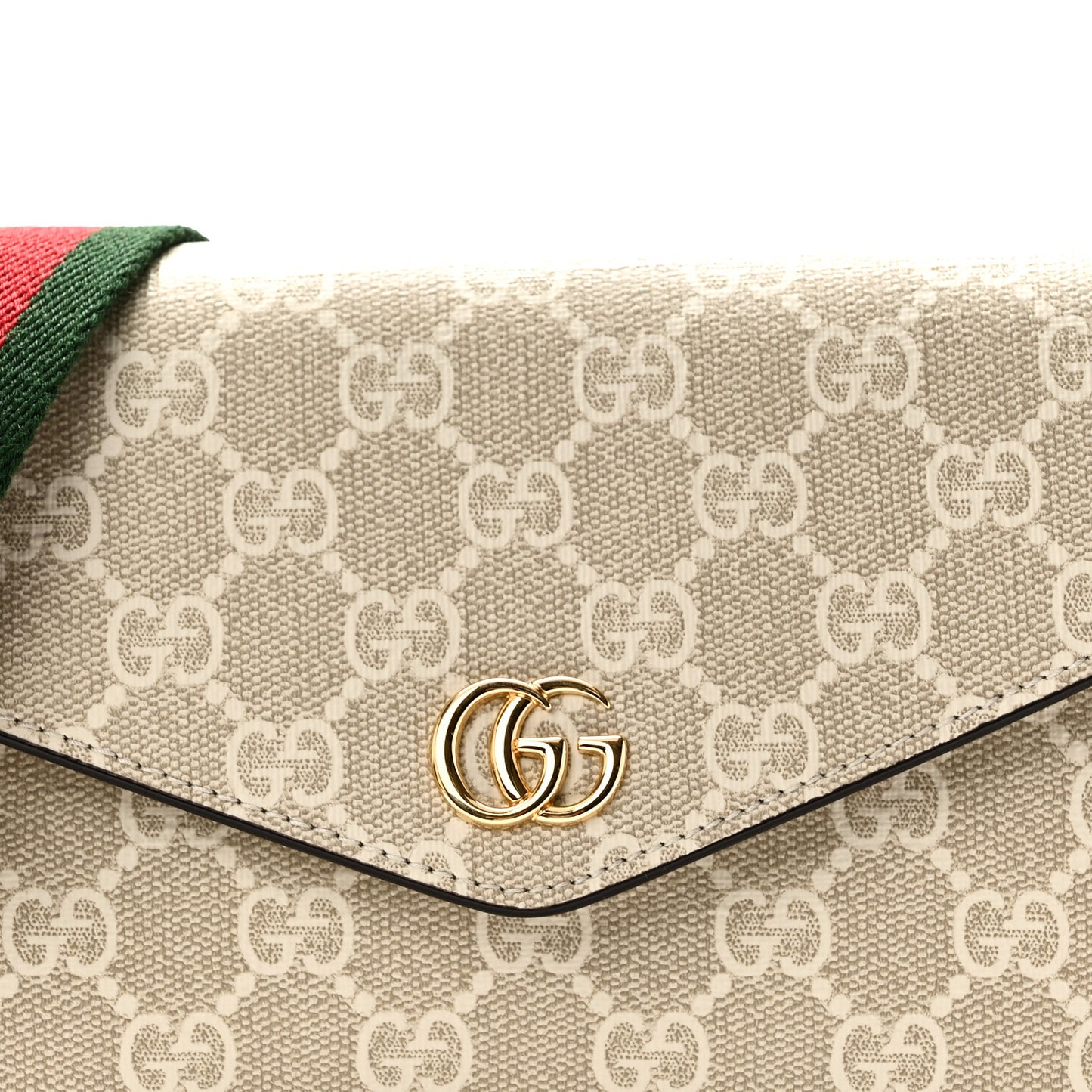GG Supreme Monogram Textured Dollar Calfskin Web Mini Ophidia Envelope Shoulder Bag Beige Mystic White Oatmeal