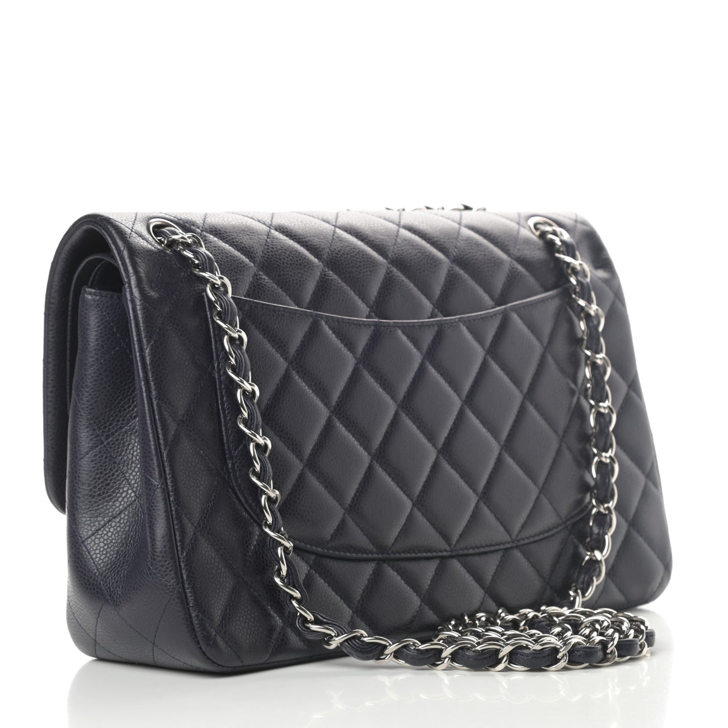 Caviar Quilted Jumbo Double Flap Navy Blue
