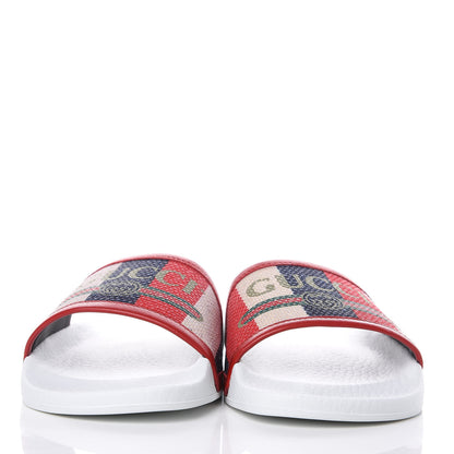 Gucci Canvas Sylvie Stripe Logo Pursuit Slide Sandals 36 Mystic White Hibiscus Red Maritime 2 of 8