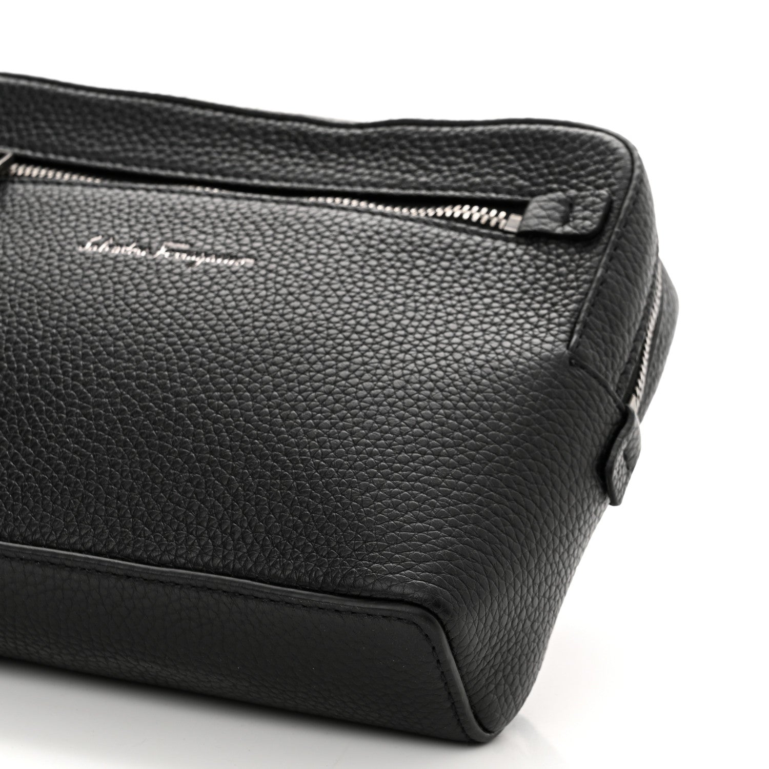 Salvatore Ferragamo Grained Calfskin Zip Around Convertible Bag Black 9 of 9