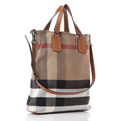 Burberry Canvas Mega Check Medium Tottenham Brit Tote Saddle Brown 3 of 16