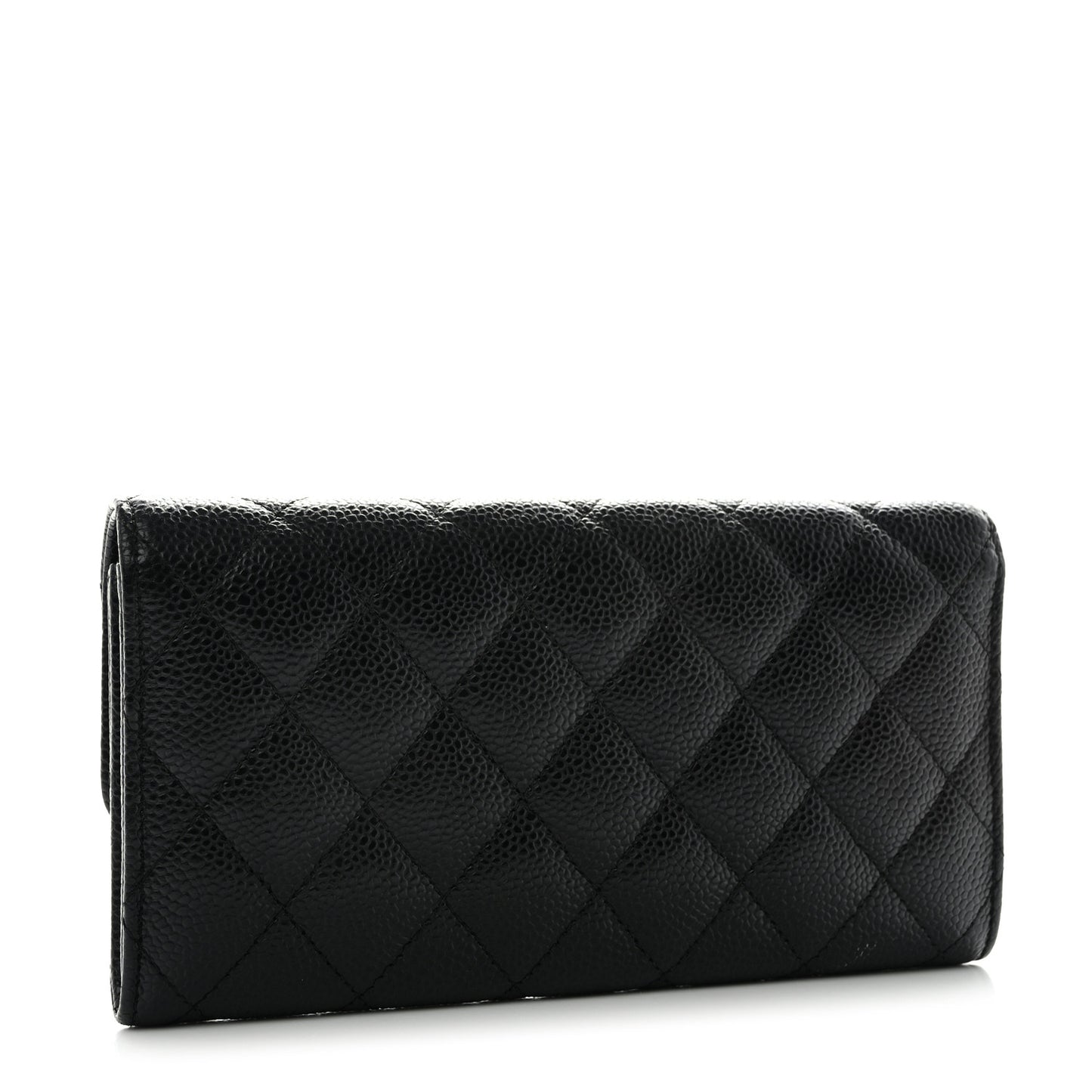 Caviar Quilted Large Gusset Flap Wallet Black