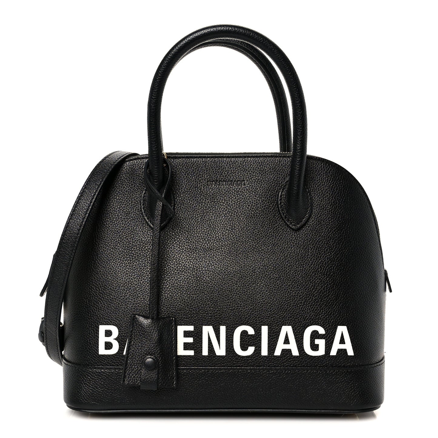 Grained Calfskin Logo S Ville Top Handle Bag Black White