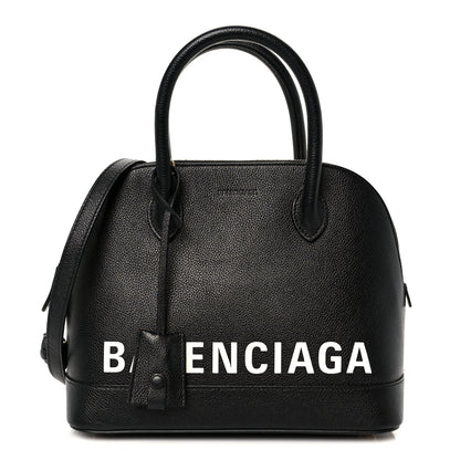Balenciaga Grained Calfskin Logo S Ville Top Handle Bag Black White 1 of 12