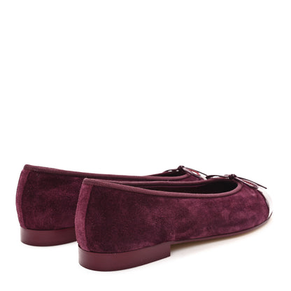 Chanel Suede Patent Cap Toe CC Ballerina Flats 37.5 Burgundy 5 of 10