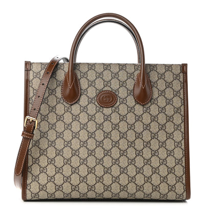 Gucci GG Supreme Monogram Azalea Calfskin Small Retro Interlocking G Tote Bag Beige Ebony Brown Sugar 1 of 10