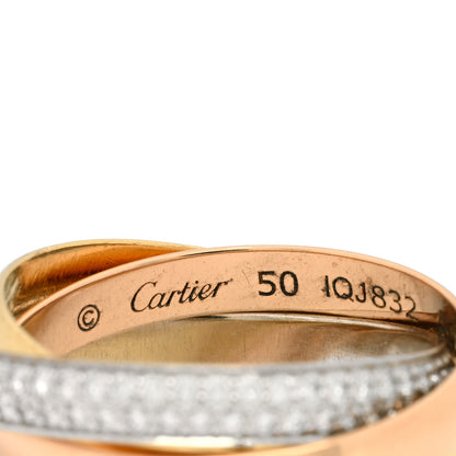 Cartier 18K White Yellow Pink Gold Diamond Small Trinity Paved Ring 50 5.25 4 of 5
